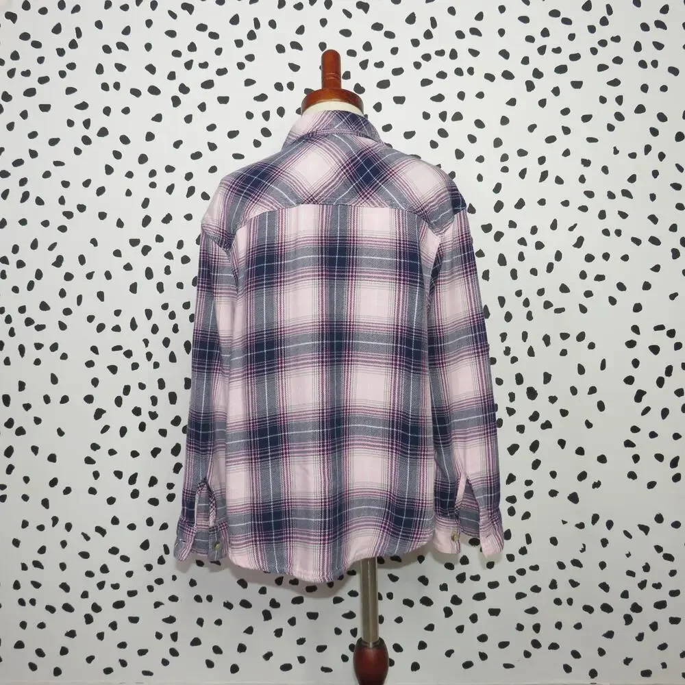 Justice Pink Perfectly Plaid Print Long Sleeve Girls Button Up Shirt - Picture 3 of 6